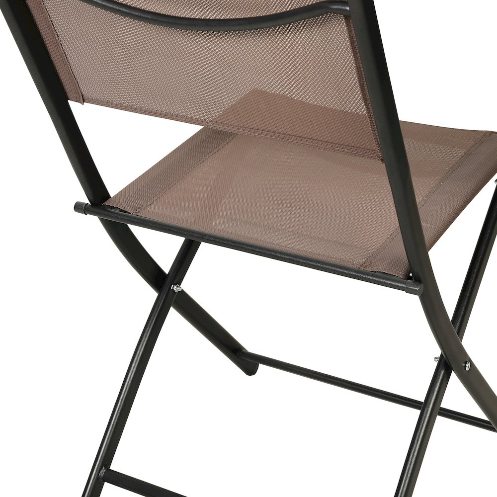Set of 2 Folding Chairs with Brown Material Backs and Seats, Black Metal Frames. Picture 15