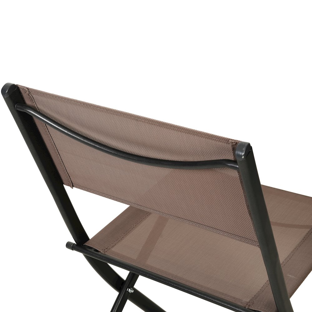 Set of 2 Folding Chairs with Brown Material Backs and Seats, Black Metal Frames. Picture 16
