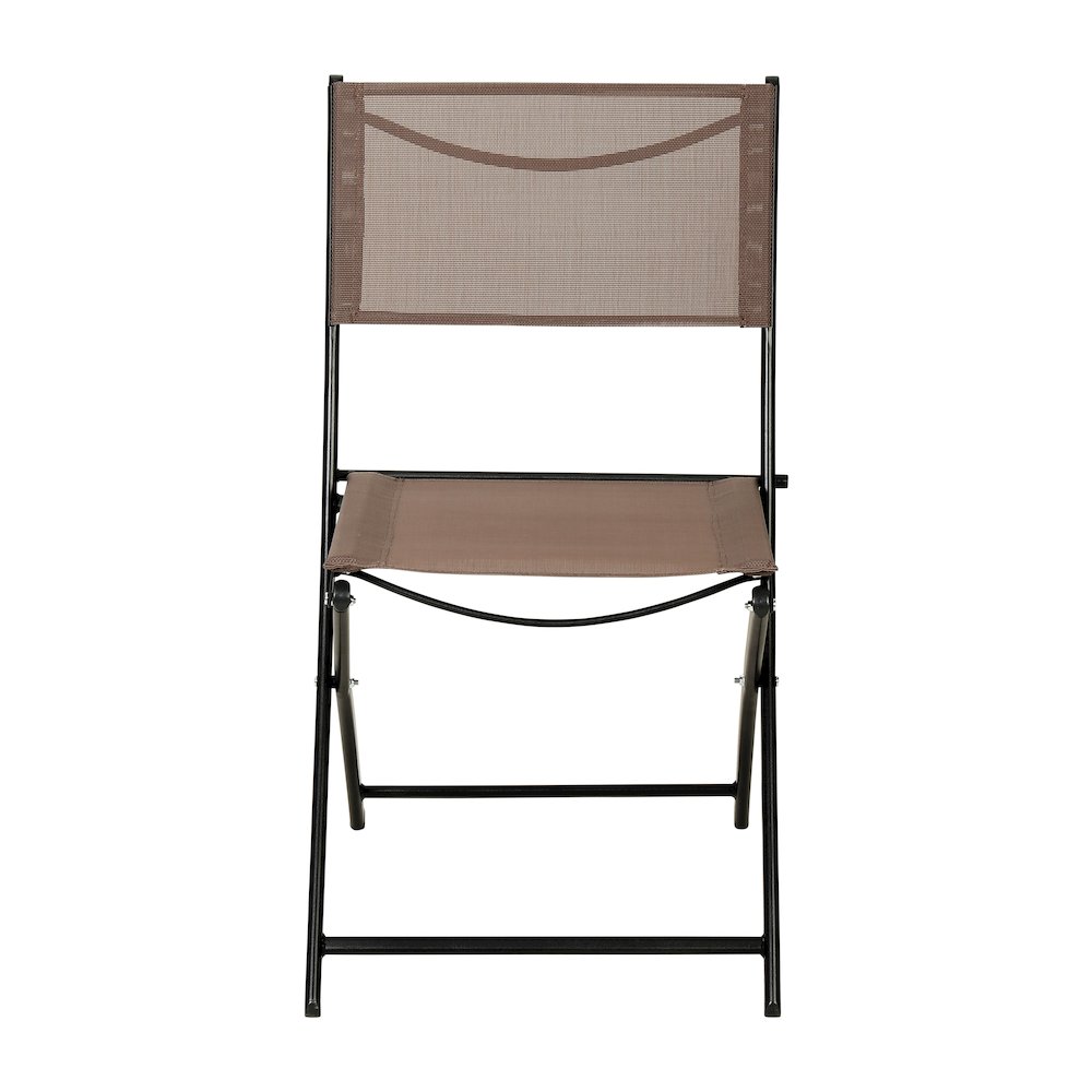 Set of 2 Folding Chairs with Brown Material Backs and Seats, Black Metal Frames. Picture 10