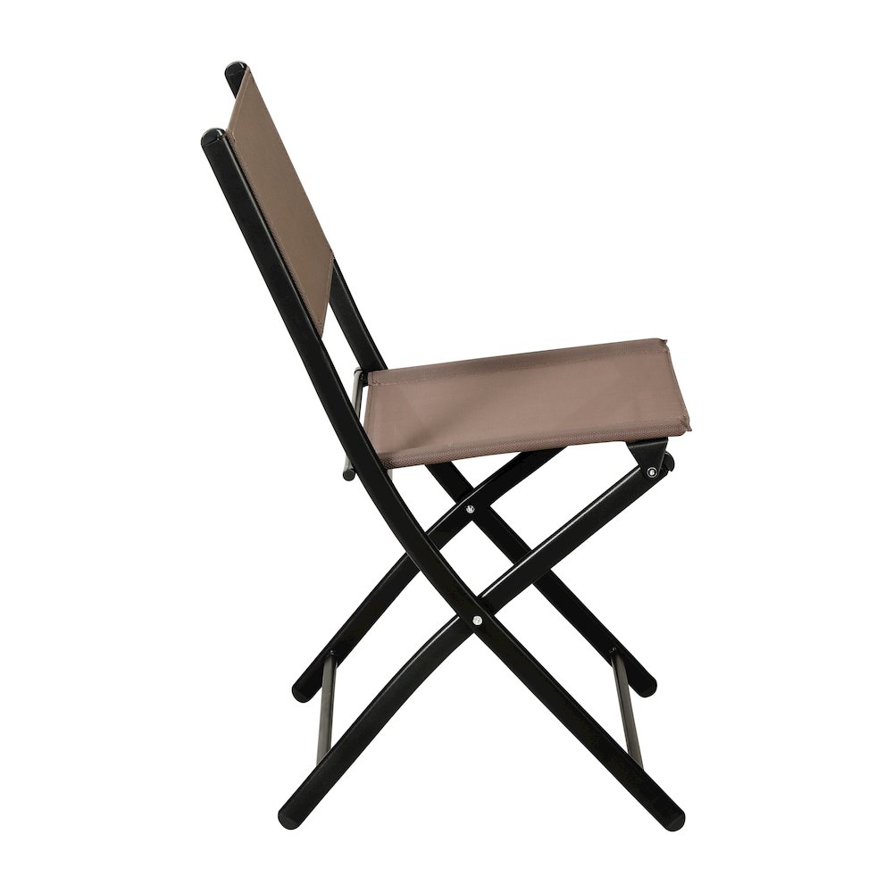 Set of 2 Folding Chairs with Brown Material Backs and Seats, Black Metal Frames. Picture 9