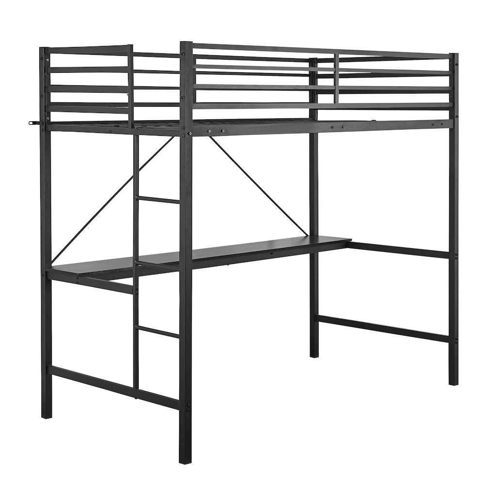 Twin Size Metal Loft Bed Frame with Built-In Desk. Picture 1