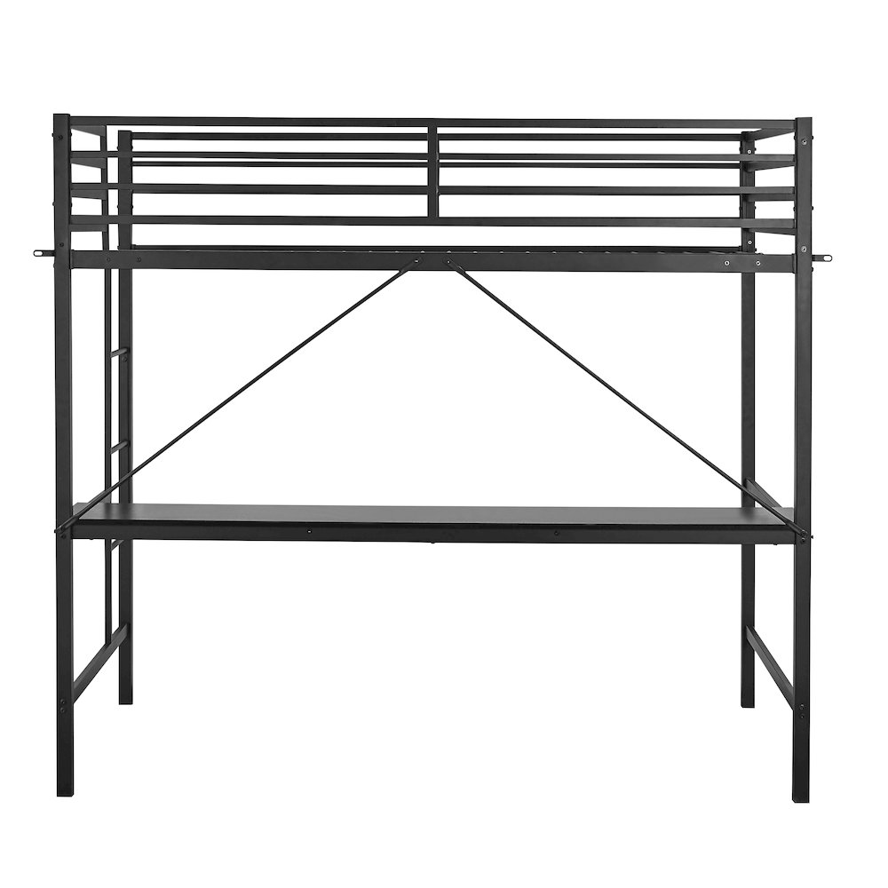Twin Size Metal Loft Bed Frame with Built-In Desk. Picture 8