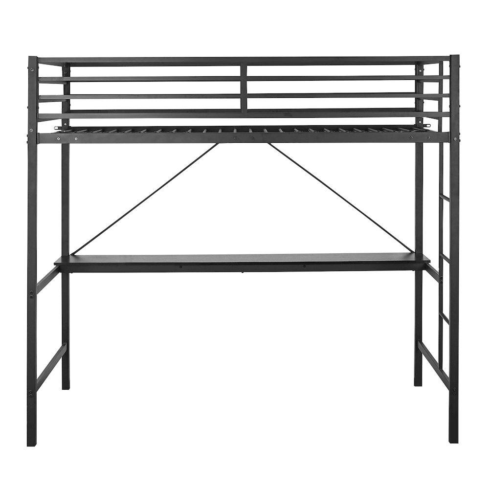 Twin Size Metal Loft Bed Frame with Built-In Desk. Picture 11