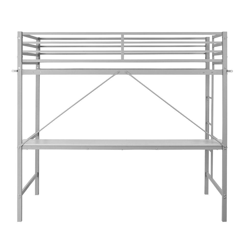 Twin Size Metal Loft Bed Frame with Built-In Desk. Picture 8