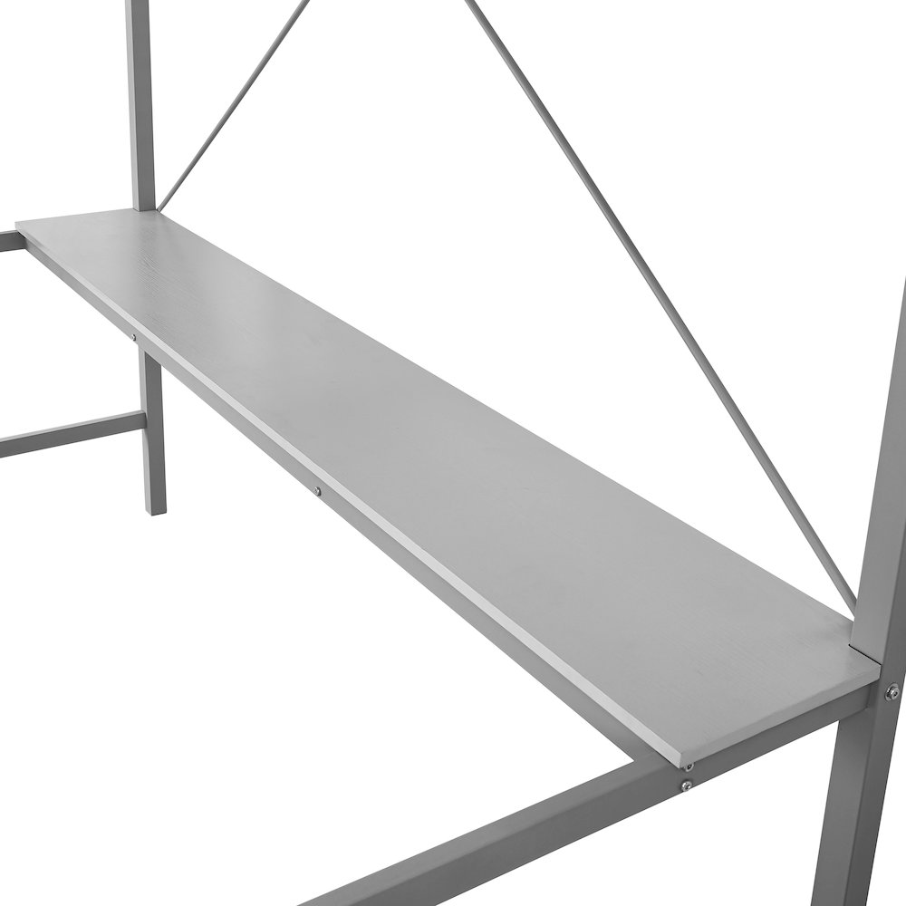 Twin Size Metal Loft Bed Frame with Built-In Desk. Picture 12