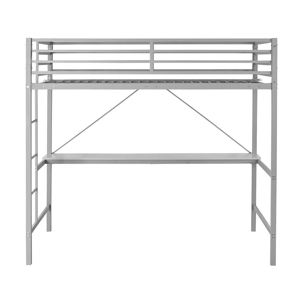 Twin Size Metal Loft Bed Frame with Built-In Desk. Picture 11