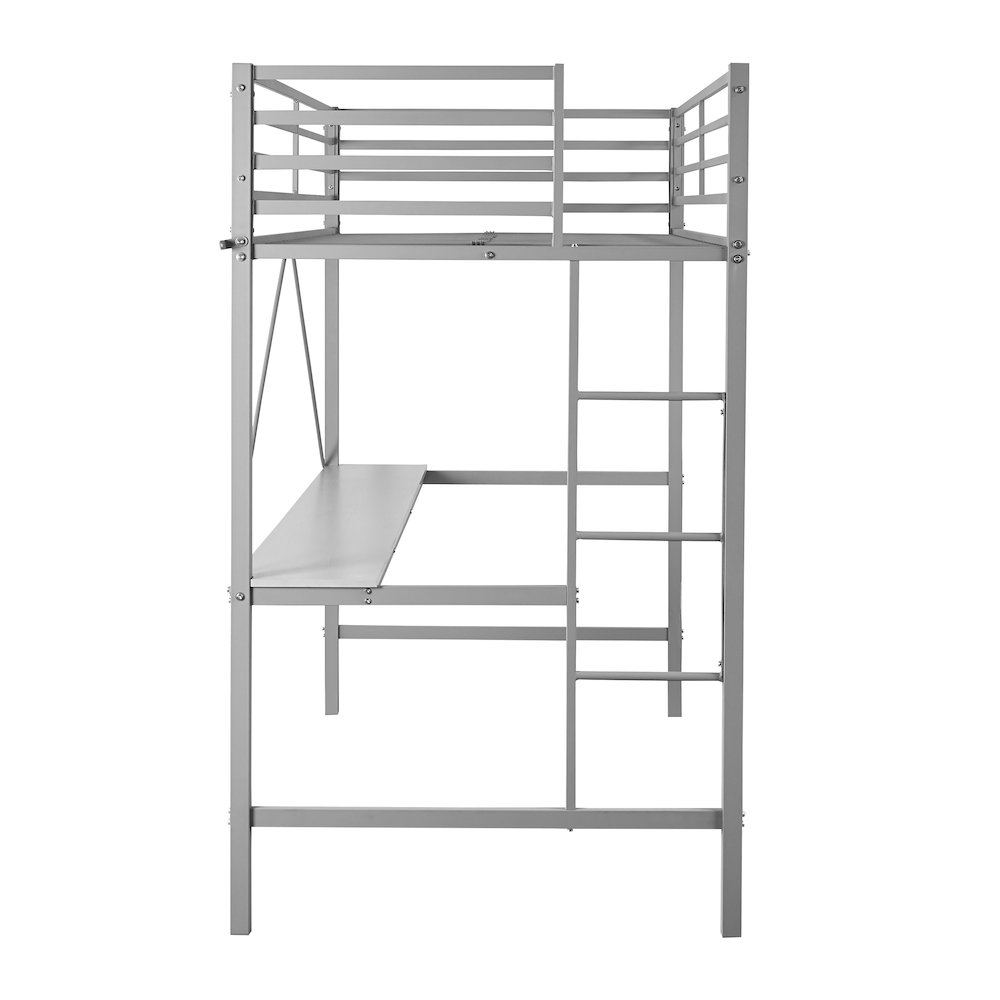 Twin Size Metal Loft Bed Frame with Built-In Desk. Picture 10
