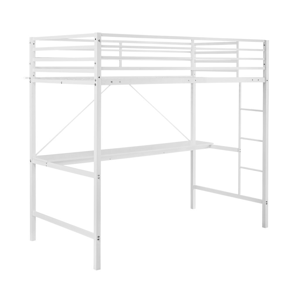 Twin Size Metal Loft Bed Frame with Built-In Desk. Picture 1