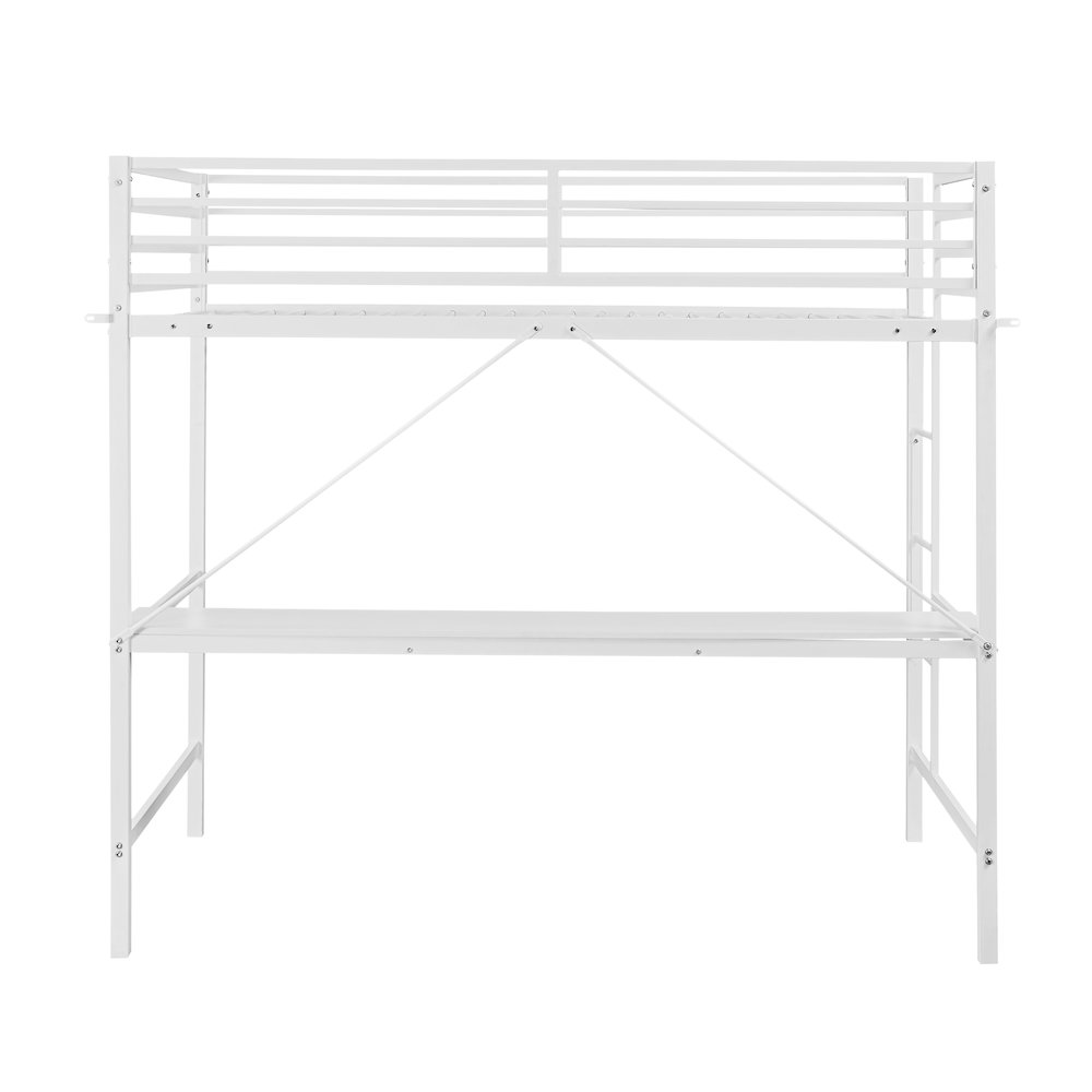 Twin Size Metal Loft Bed Frame with Built-In Desk. Picture 8