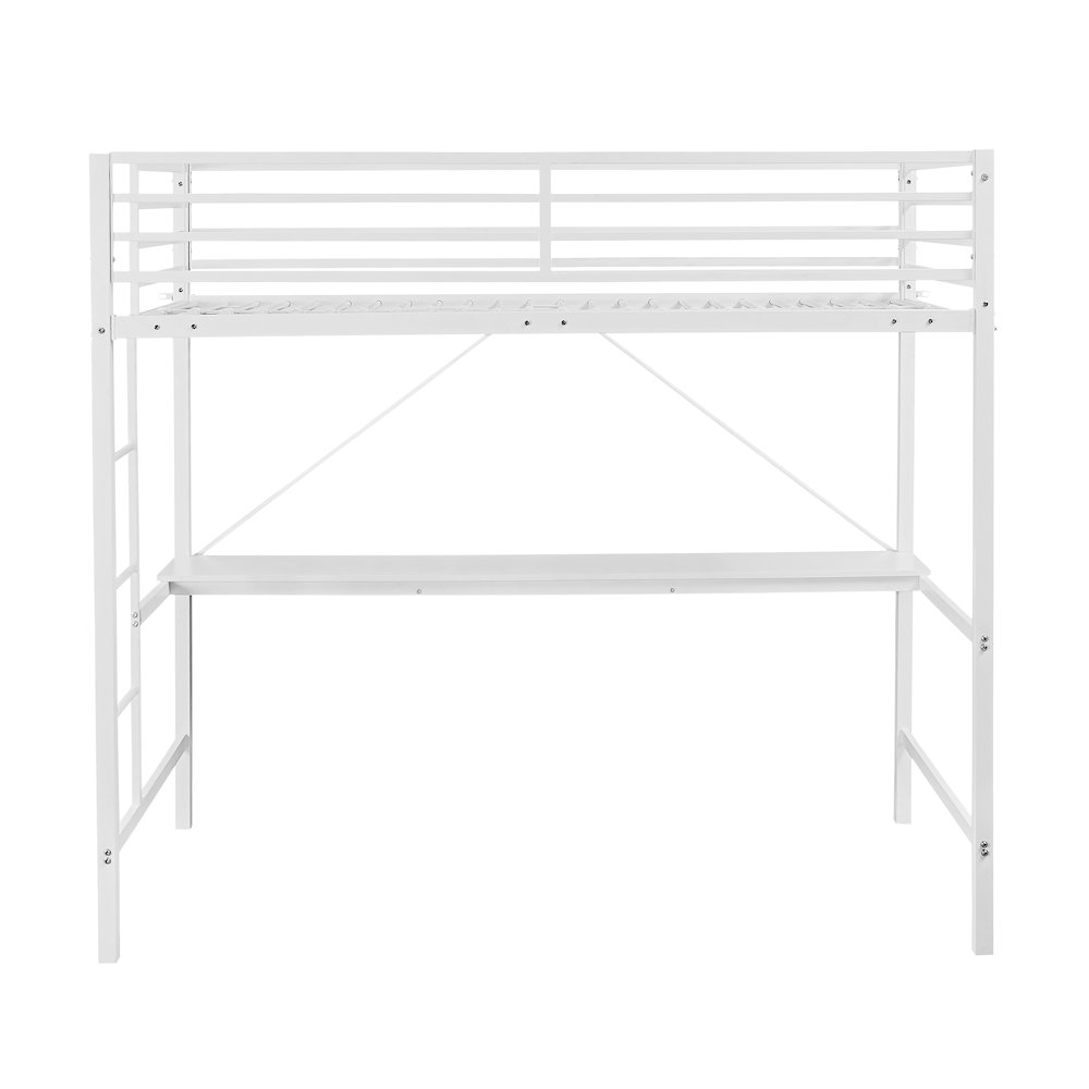Twin Size Metal Loft Bed Frame with Built-In Desk. Picture 11