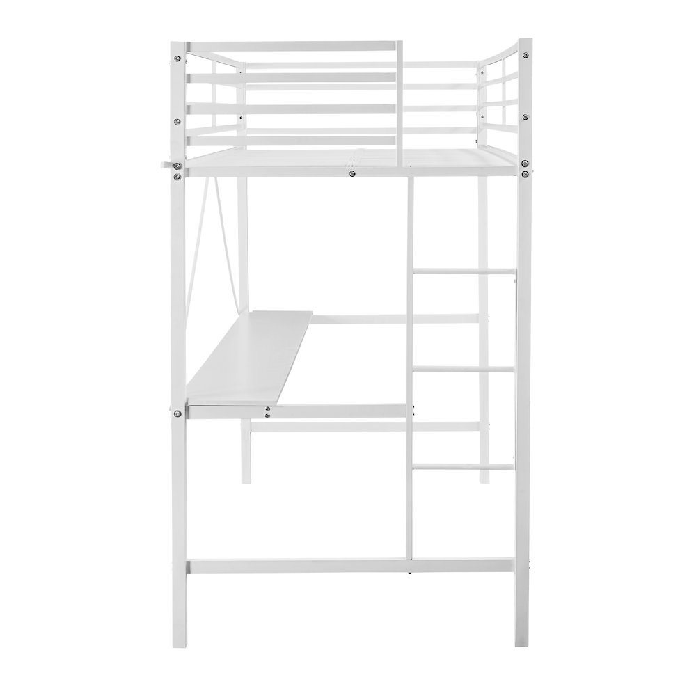 Twin Size Metal Loft Bed Frame with Built-In Desk. Picture 10