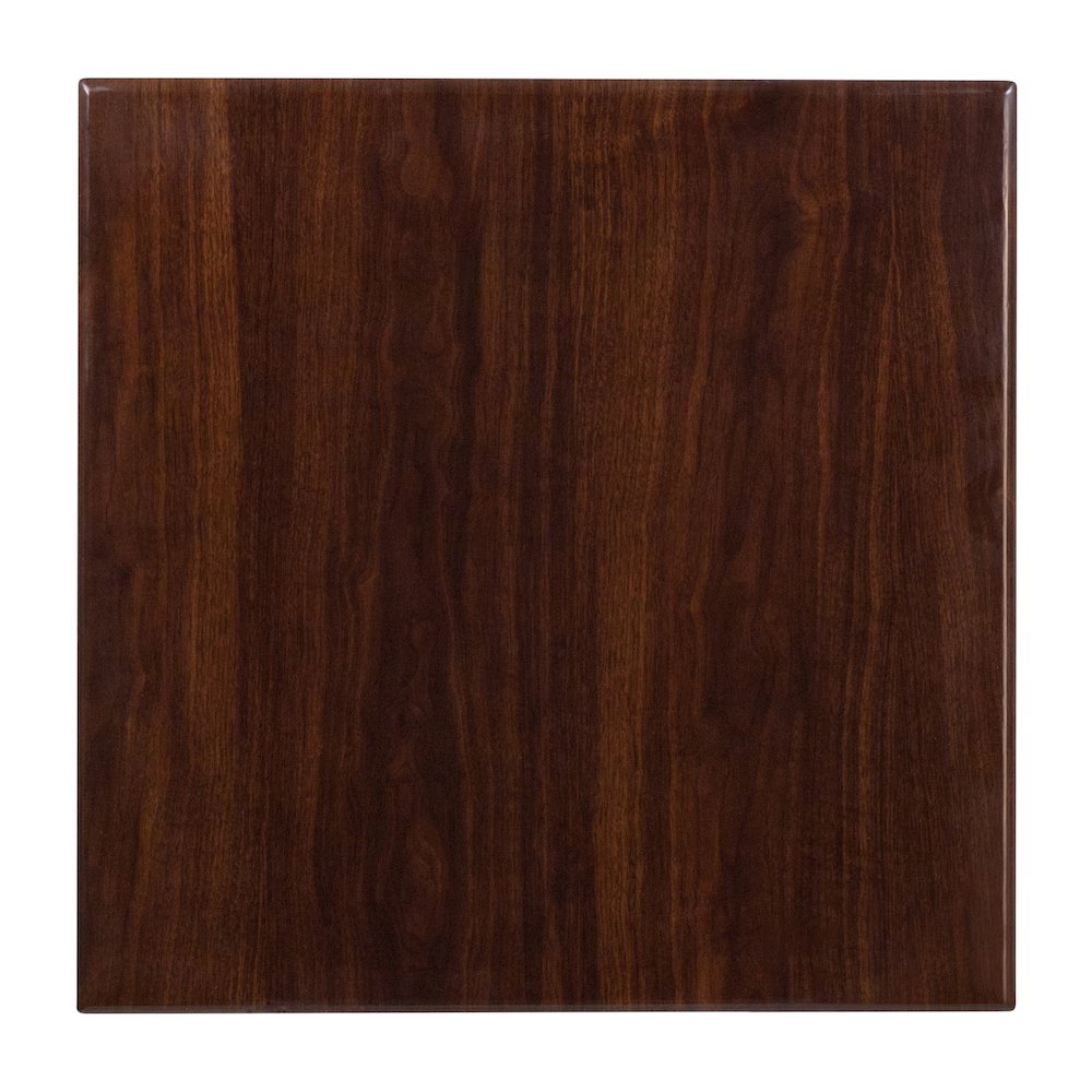 24'' Square High-Gloss Walnut Resin Table Top with 2'' Thick Drop-Lip. Picture 1