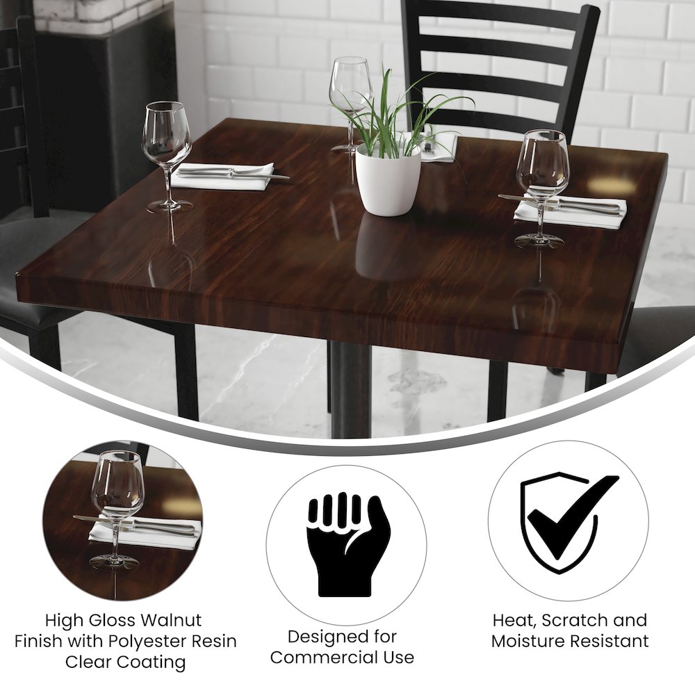 36'' Square High-Gloss Walnut Resin Table Top with 2'' Thick Drop-Lip. Picture 4