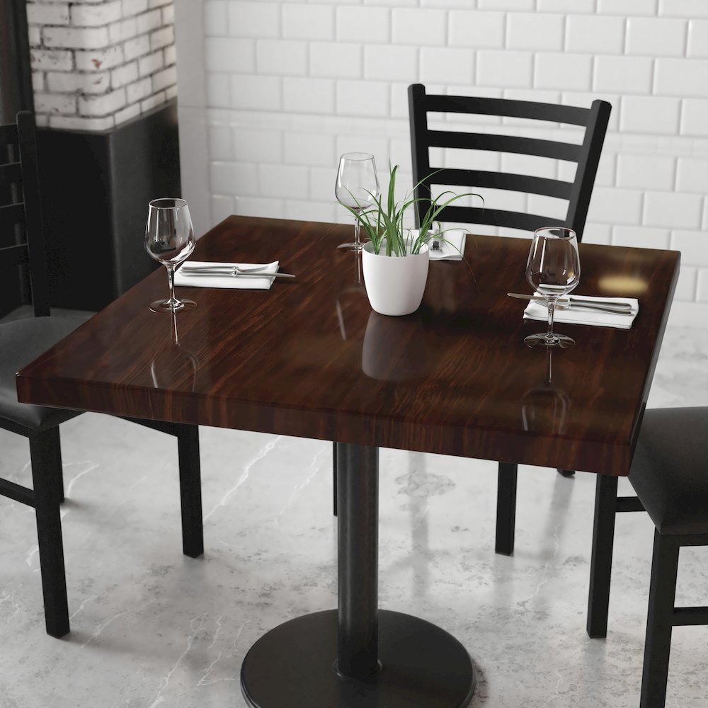 36'' Square High-Gloss Walnut Resin Table Top with 2'' Thick Drop-Lip. Picture 2