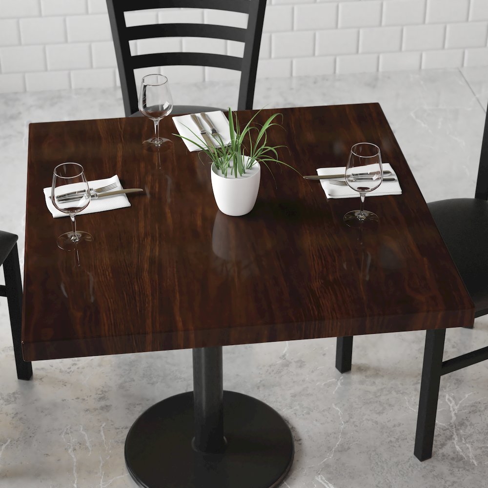 36'' Square High-Gloss Walnut Resin Table Top with 2'' Thick Drop-Lip. Picture 6