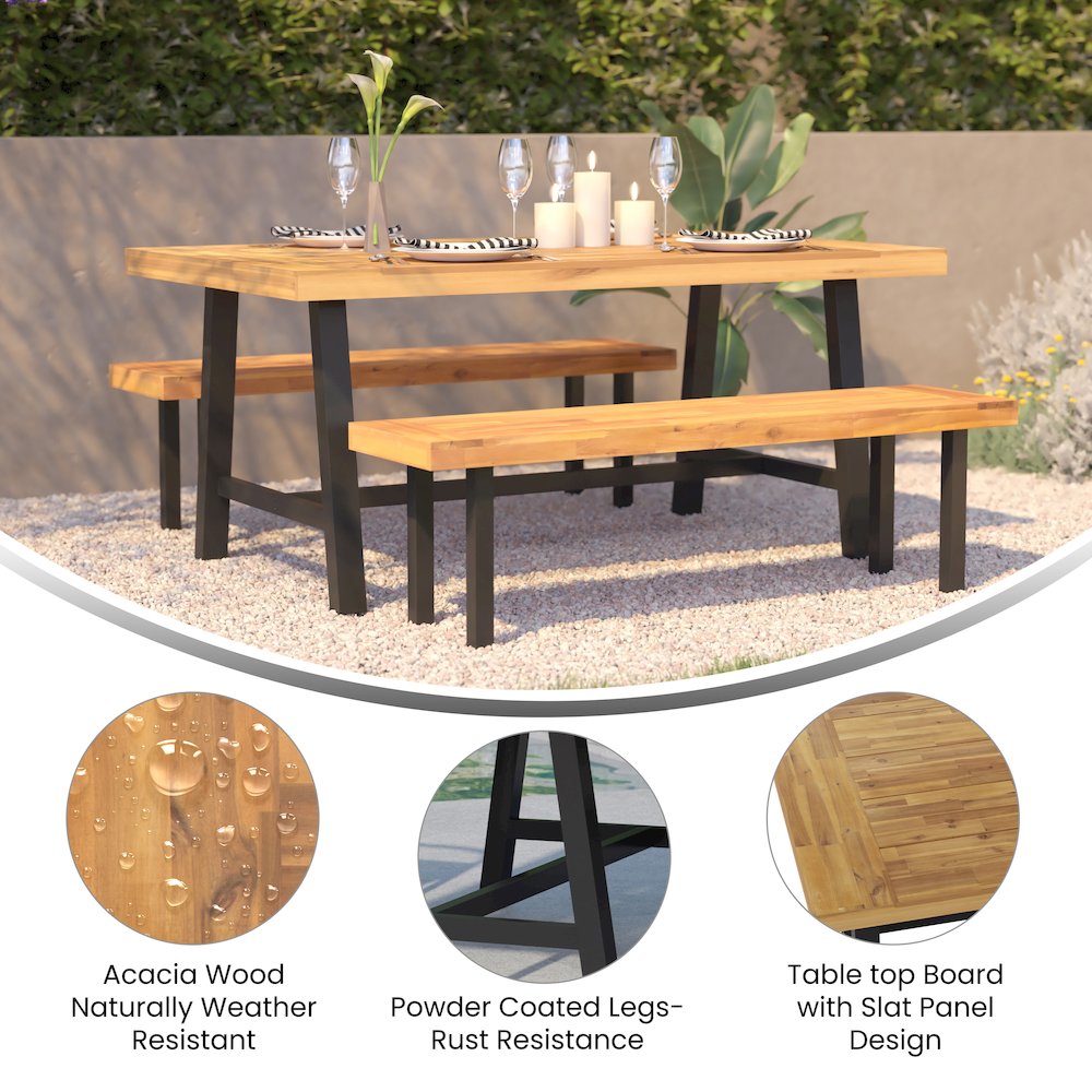 Modern Commercial Grade Acacia Wood Patio Dining Table. Picture 4
