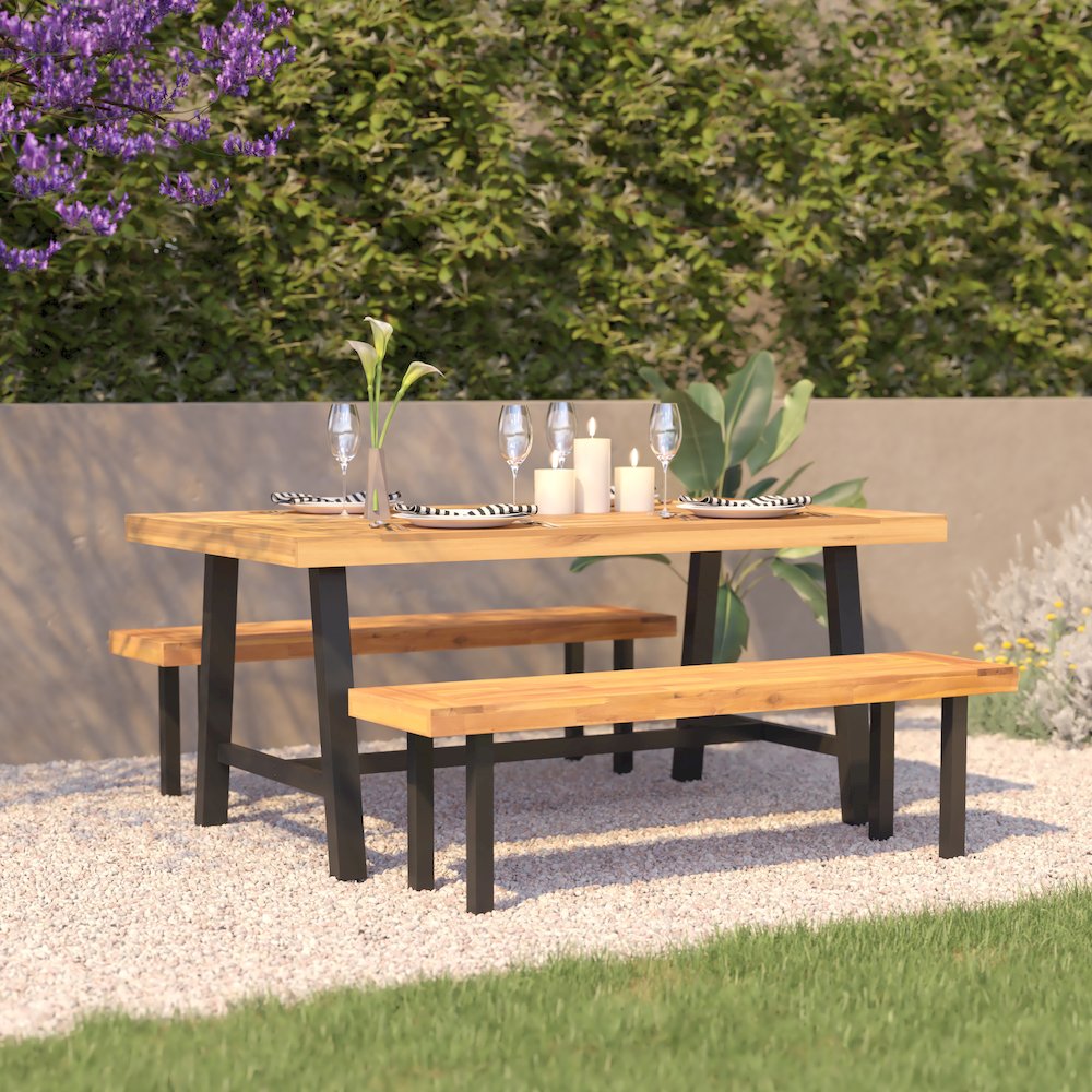 Modern Commercial Grade Acacia Wood Patio Dining Table. Picture 2