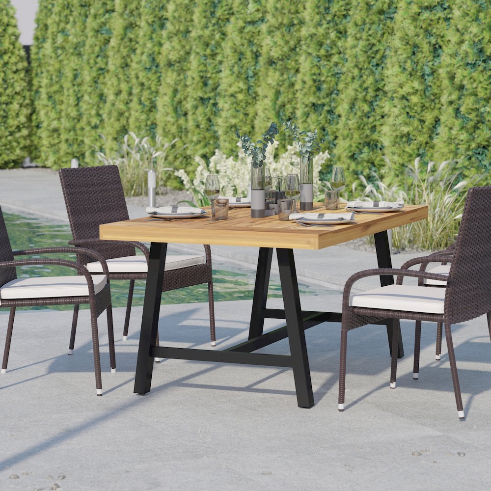 Modern Commercial Grade Acacia Wood Patio Dining Table. Picture 6