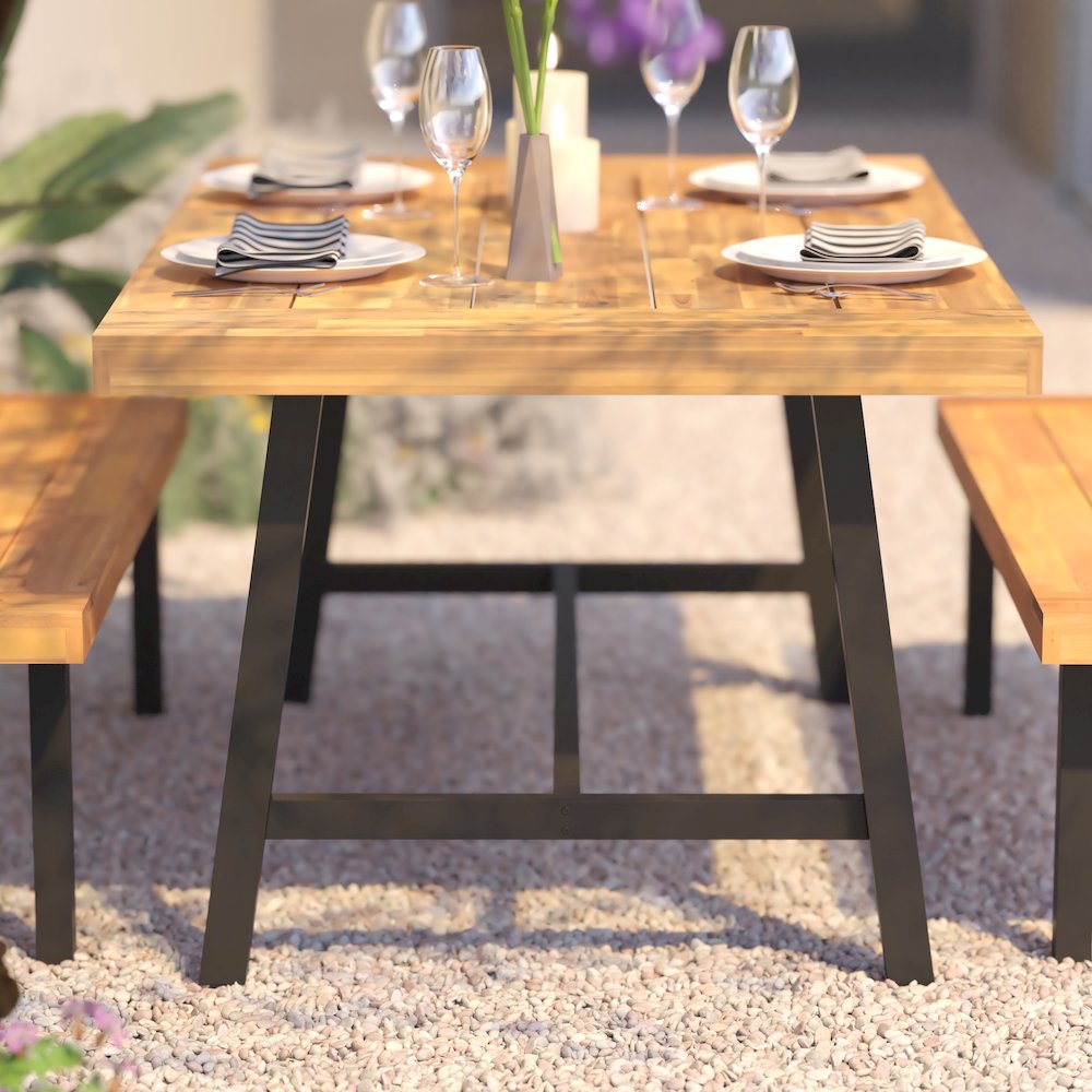 Modern Commercial Grade Acacia Wood Patio Dining Table. Picture 7