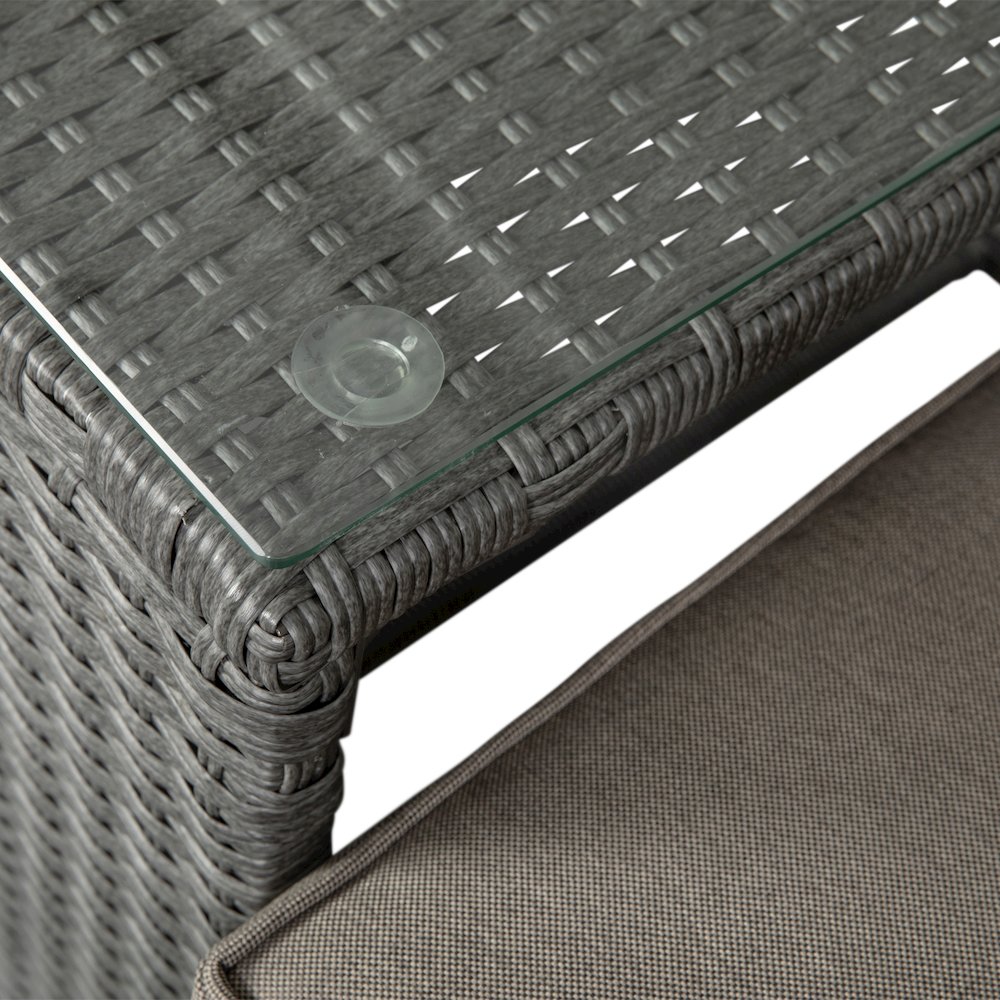 Modular Loveseat Sofa Set with Table and Ottomans, Gray Cushions and Gray Rattan. Picture 8
