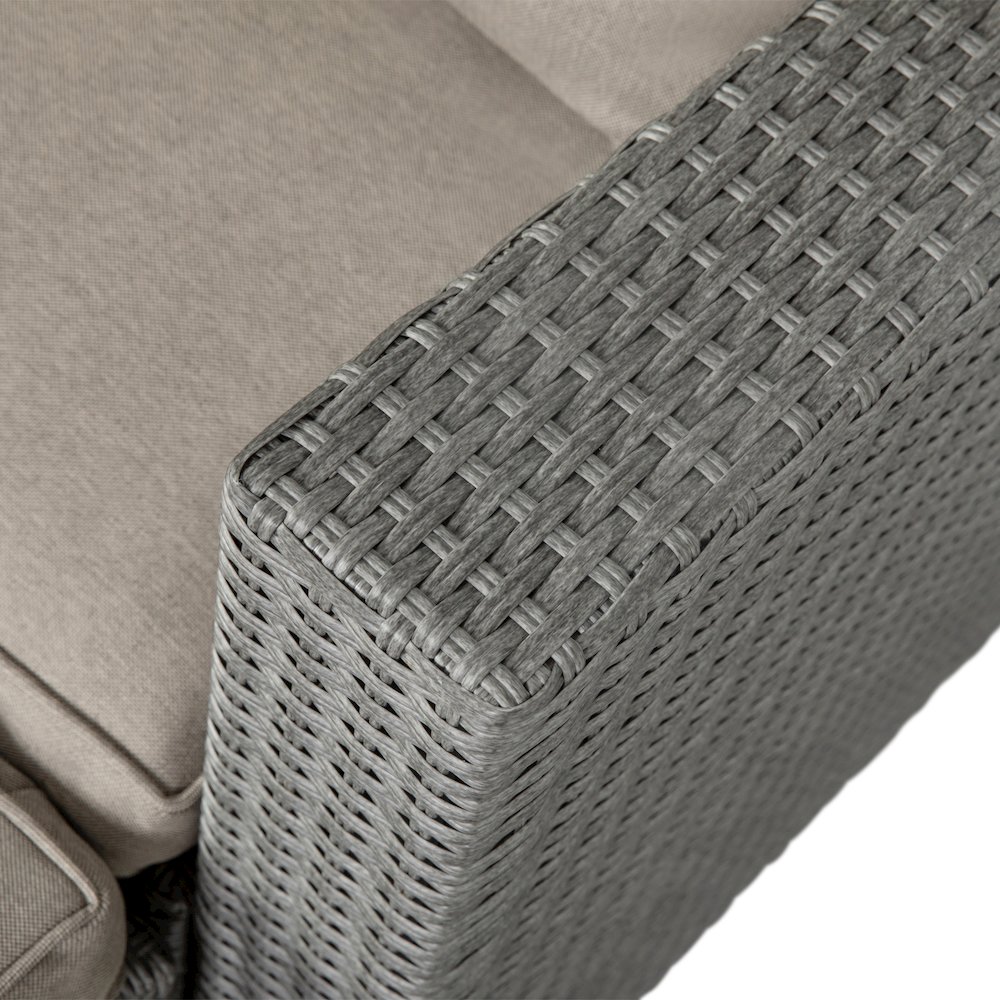 Modular Loveseat Sofa Set with Table and Ottomans, Gray Cushions and Gray Rattan. Picture 11
