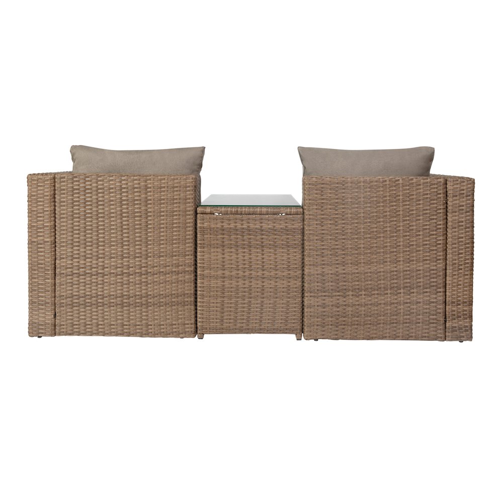 Modular Loveseat Sofa Set with Table and Ottomans, Gray Cushions, Natural Rattan. Picture 7