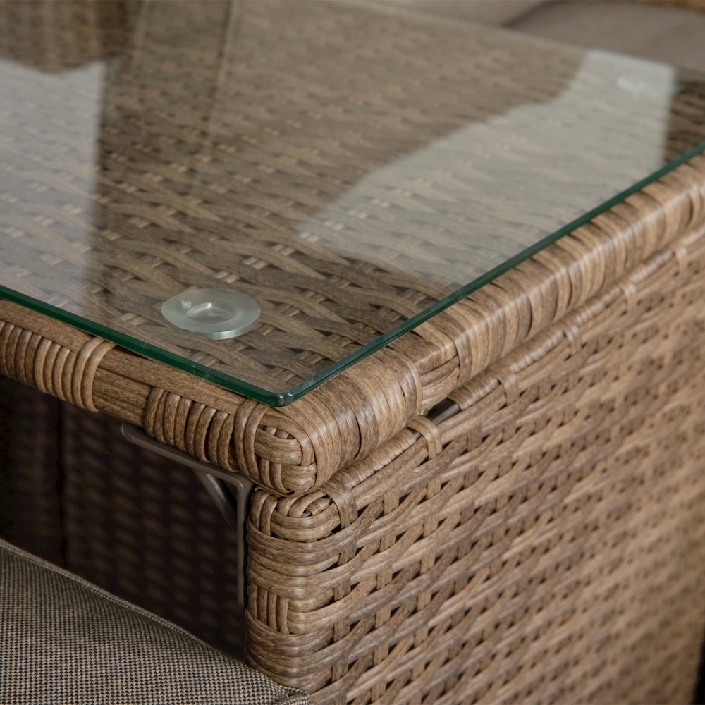 Modular Loveseat Sofa Set with Table and Ottomans, Gray Cushions, Natural Rattan. Picture 8