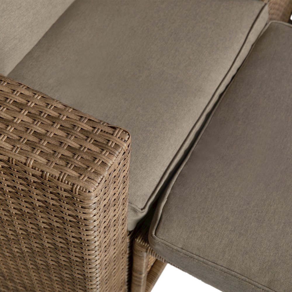 Modular Loveseat Sofa Set with Table and Ottomans, Gray Cushions, Natural Rattan. Picture 11