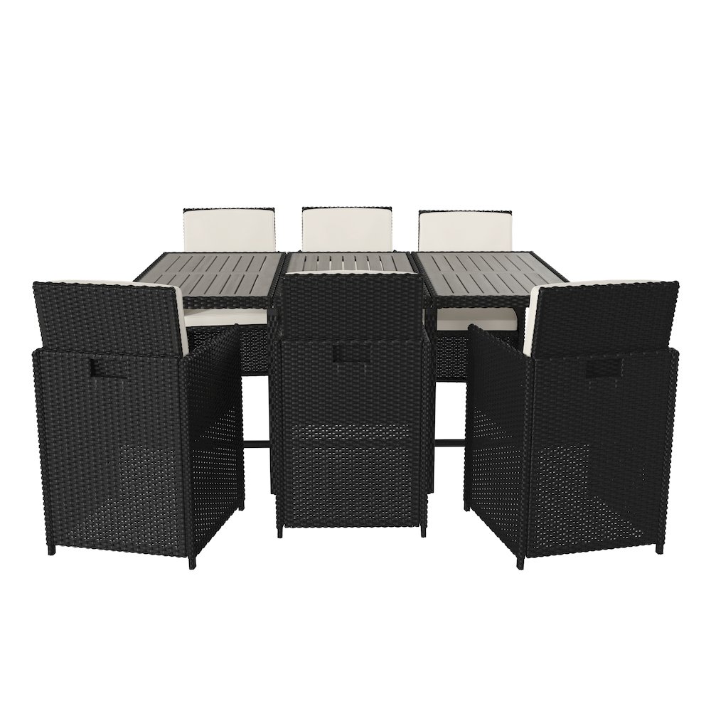 7 Piece Set, Black Wicker Modular Chairs-Cream Cushions. Picture 1