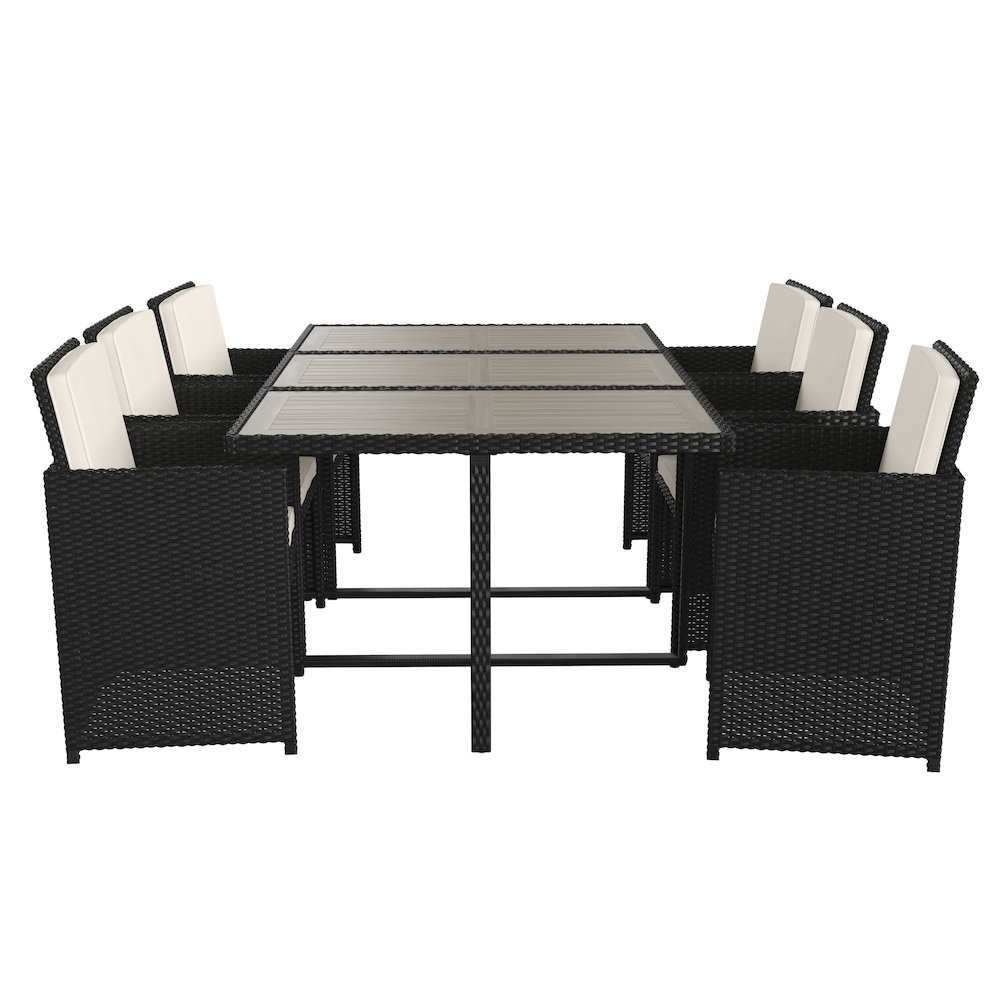 7 Piece Set, Black Wicker Modular Chairs-Cream Cushions. Picture 9