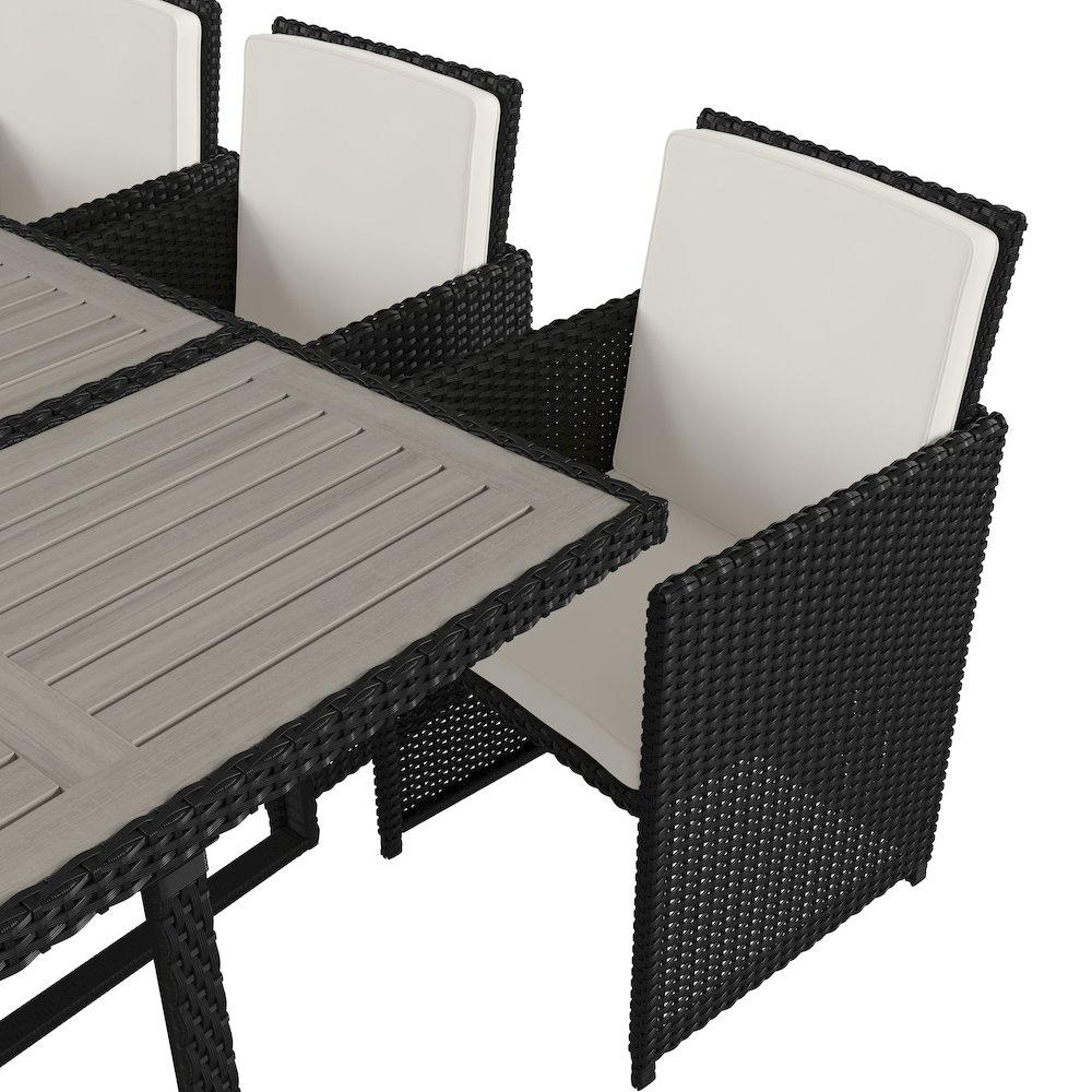 7 Piece Set, Black Wicker Modular Chairs-Cream Cushions. Picture 8