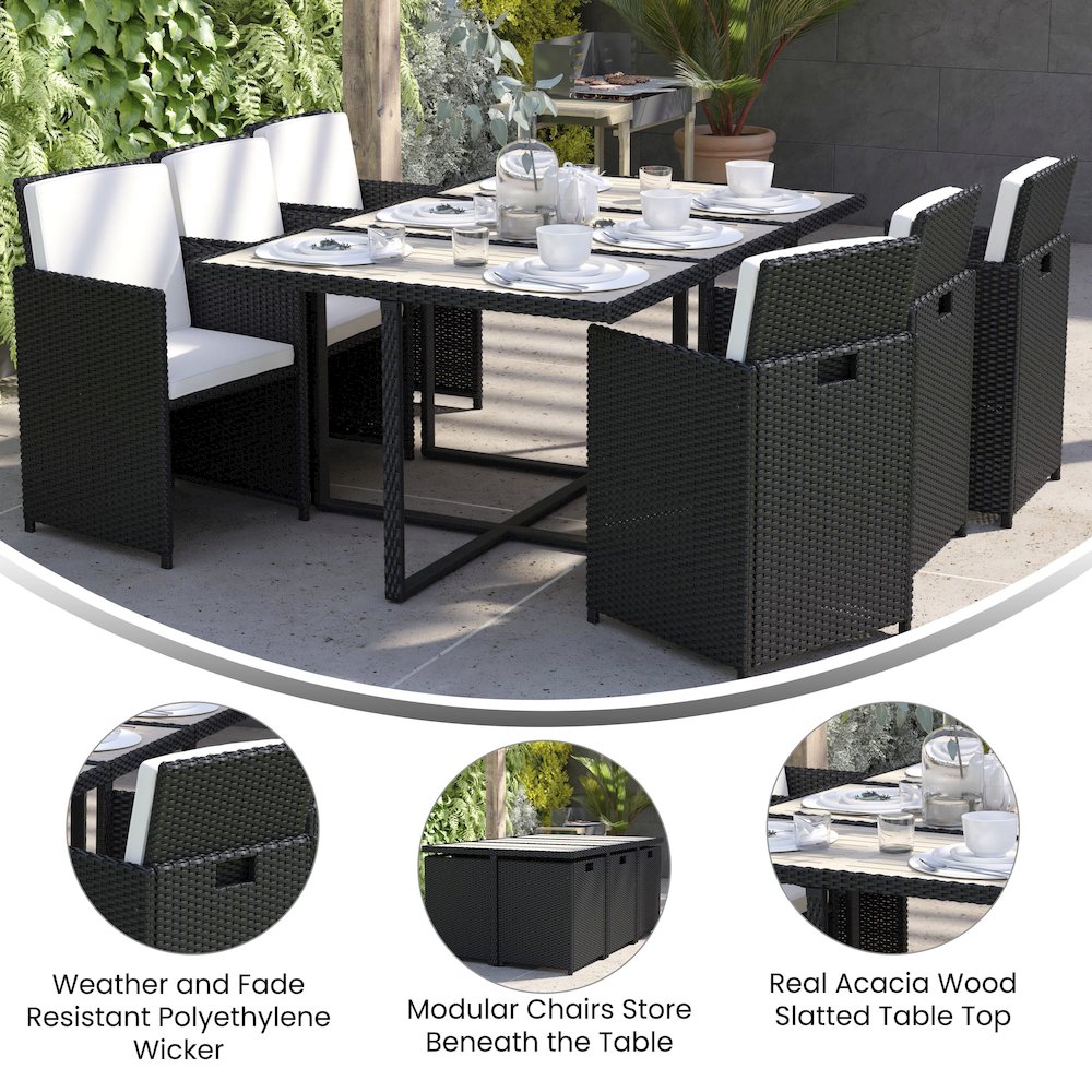 7 Piece Set, Black Wicker Modular Chairs-Cream Cushions. Picture 4