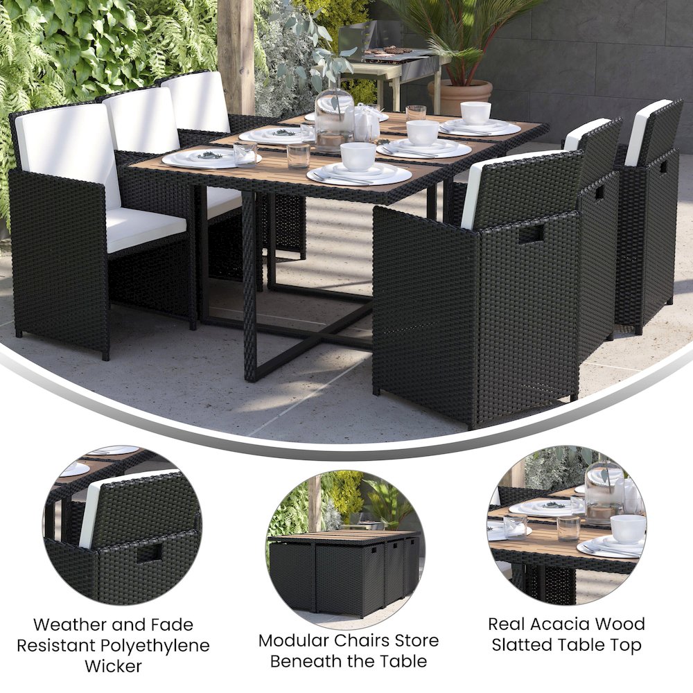 7 Piece Set, Space Saving Black Wicker Modular Chairs. Picture 4