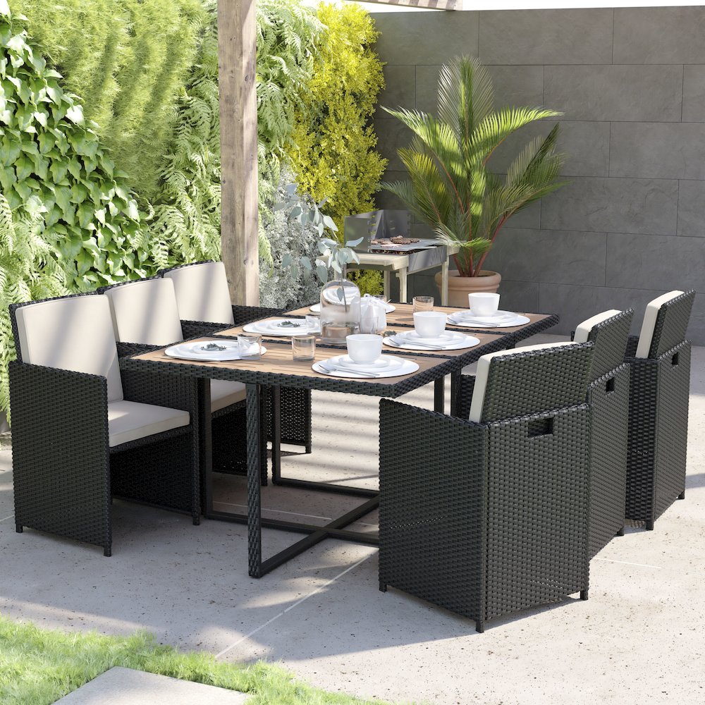7 Piece Set, Space Saving Black Wicker Modular Chairs. Picture 6