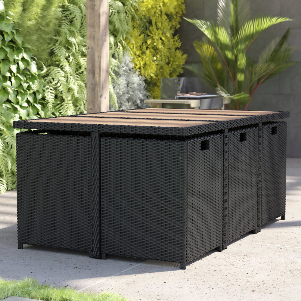 7 Piece Set, Space Saving Black Wicker Modular Chairs. Picture 7