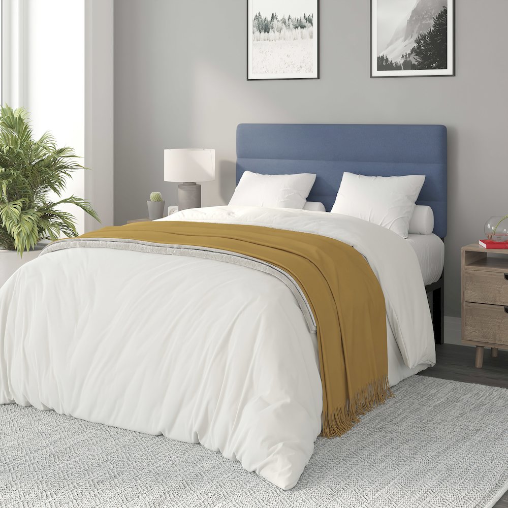 Full Channel Stitched Fabric Upholstered Headboard, from 44.5" to 57.25" - Blue. Picture 2