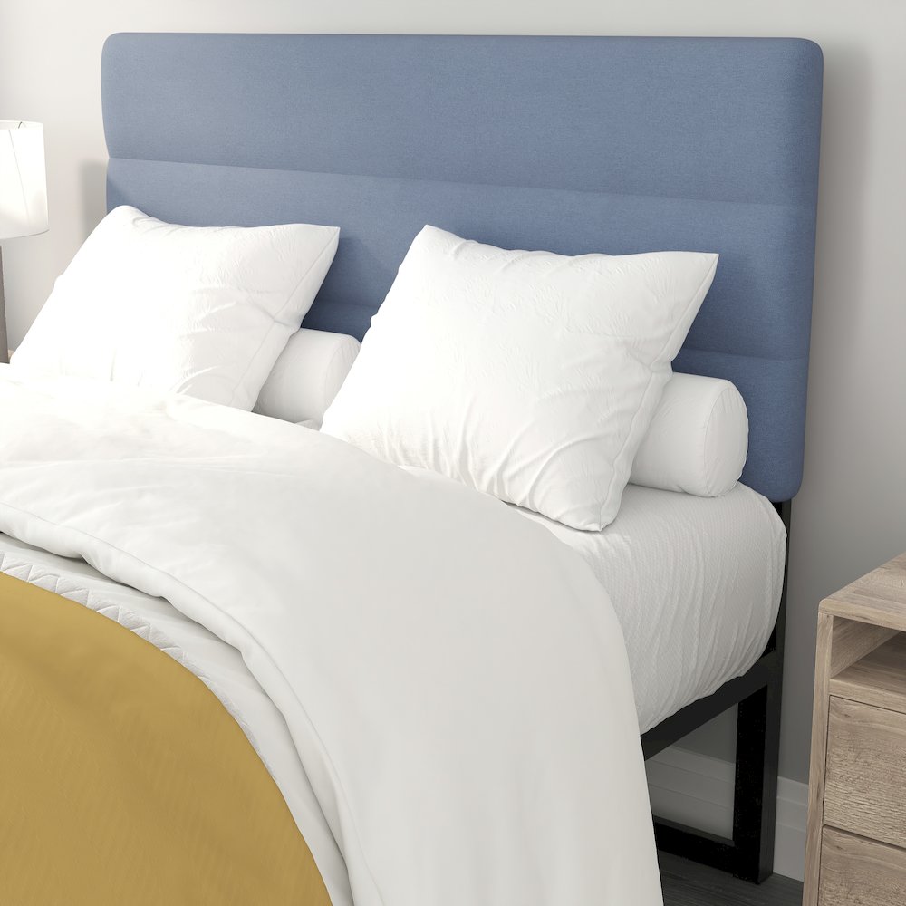 Full Channel Stitched Fabric Upholstered Headboard, from 44.5" to 57.25" - Blue. Picture 5