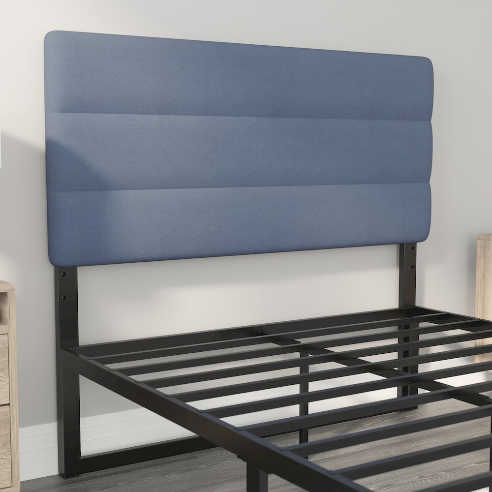 Full Channel Stitched Fabric Upholstered Headboard, from 44.5" to 57.25" - Blue. Picture 6