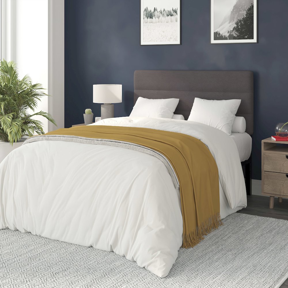 Full Channel Stitched Fabric Upholstered Headboard, from 44.5" to 57.25" - Gray. Picture 2
