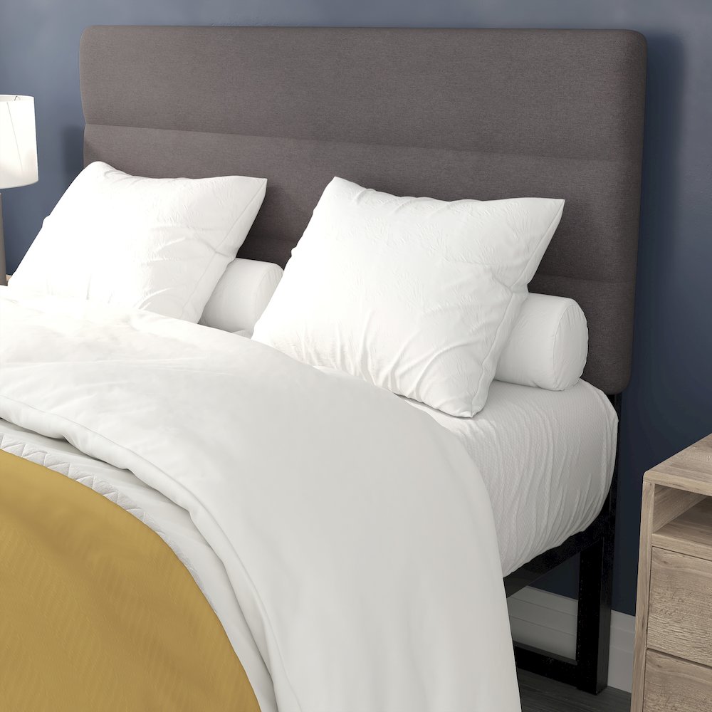 Full Channel Stitched Fabric Upholstered Headboard, from 44.5" to 57.25" - Gray. Picture 5
