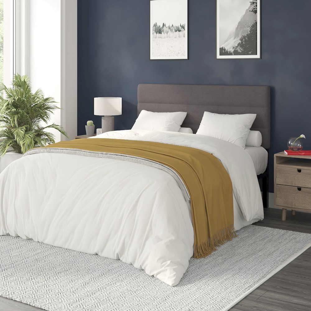 Queen Channel Stitched Fabric Upholstered Headboard, from 44.5" to 57.25" - Gray. Picture 2