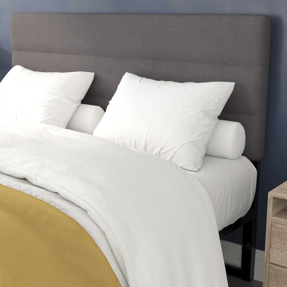 Queen Channel Stitched Fabric Upholstered Headboard, from 44.5" to 57.25" - Gray. Picture 5