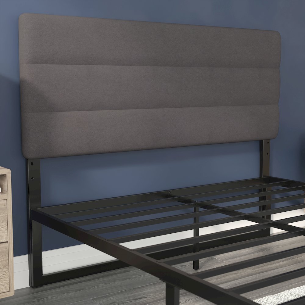 Queen Channel Stitched Fabric Upholstered Headboard, from 44.5" to 57.25" - Gray. Picture 6