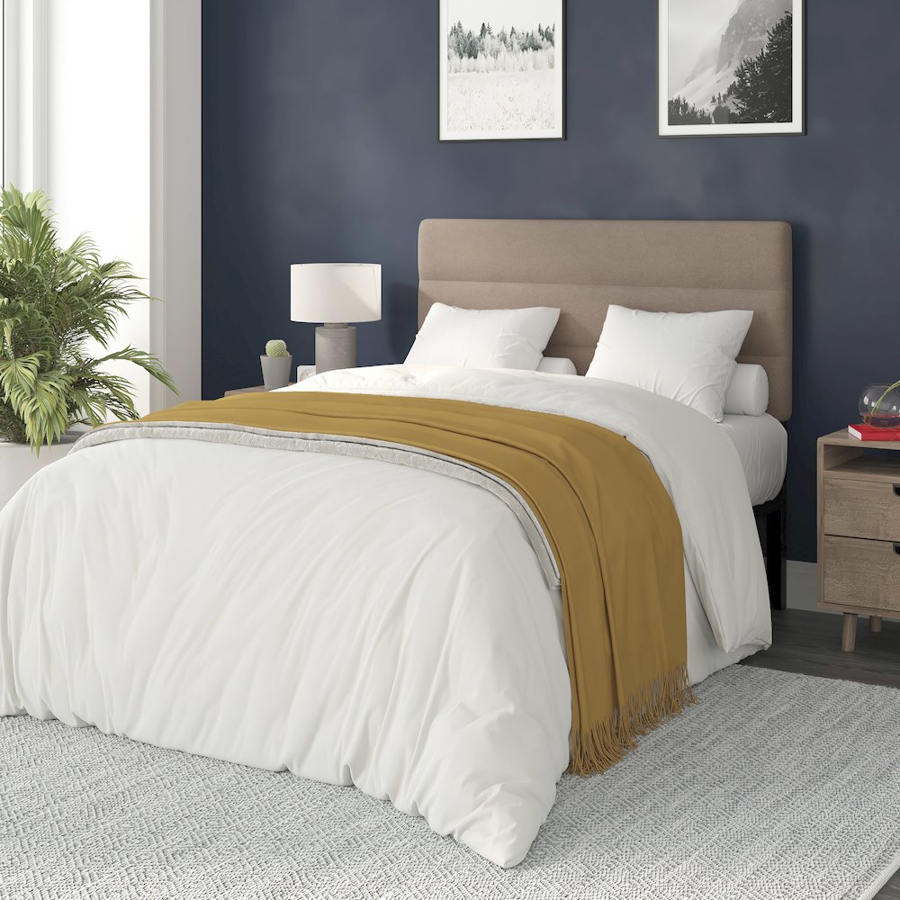Full Channel Stitched Fabric Upholstered Headboard, from 44.5" to 57.25" - Taupe. Picture 2
