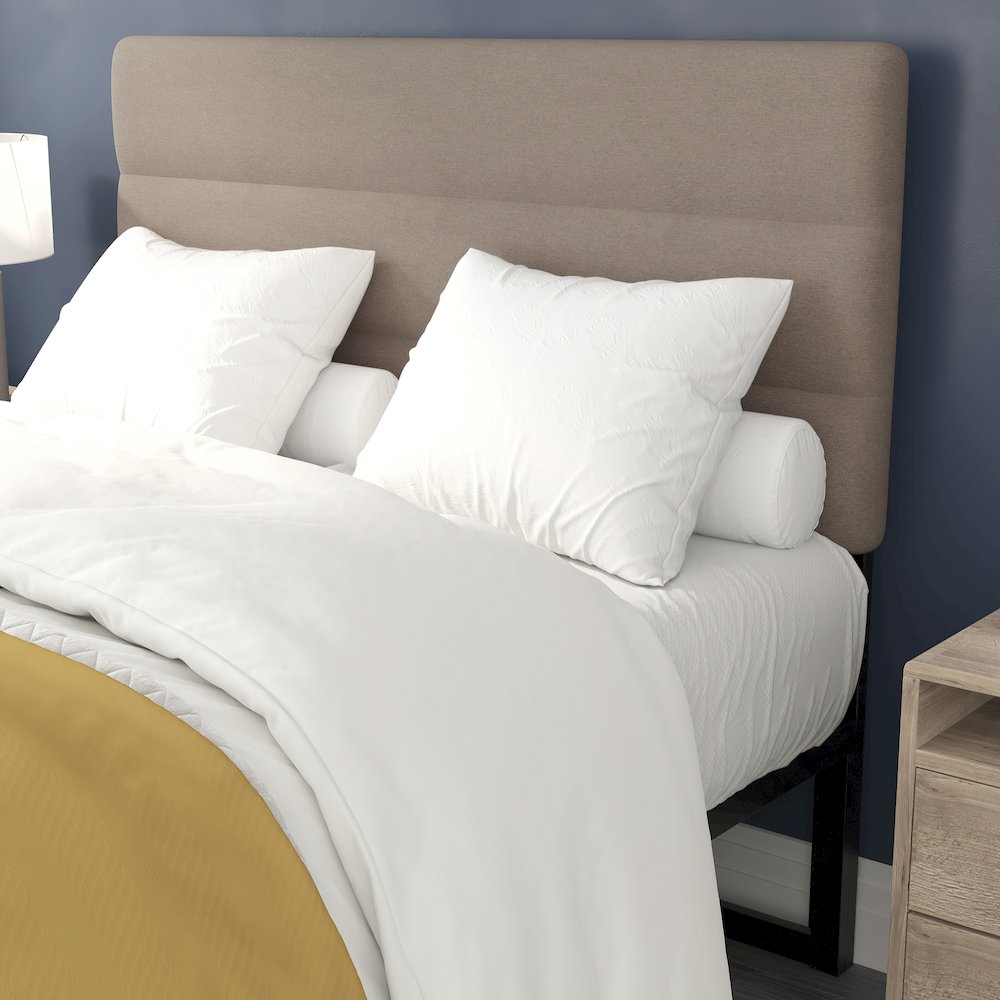 Full Channel Stitched Fabric Upholstered Headboard, from 44.5" to 57.25" - Taupe. Picture 5
