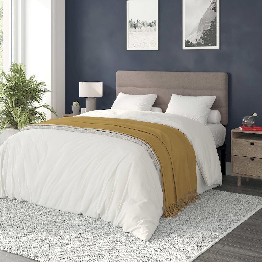 Queen Channel Stitched Fabric Upholstered Headboard,  Taupe. Picture 2