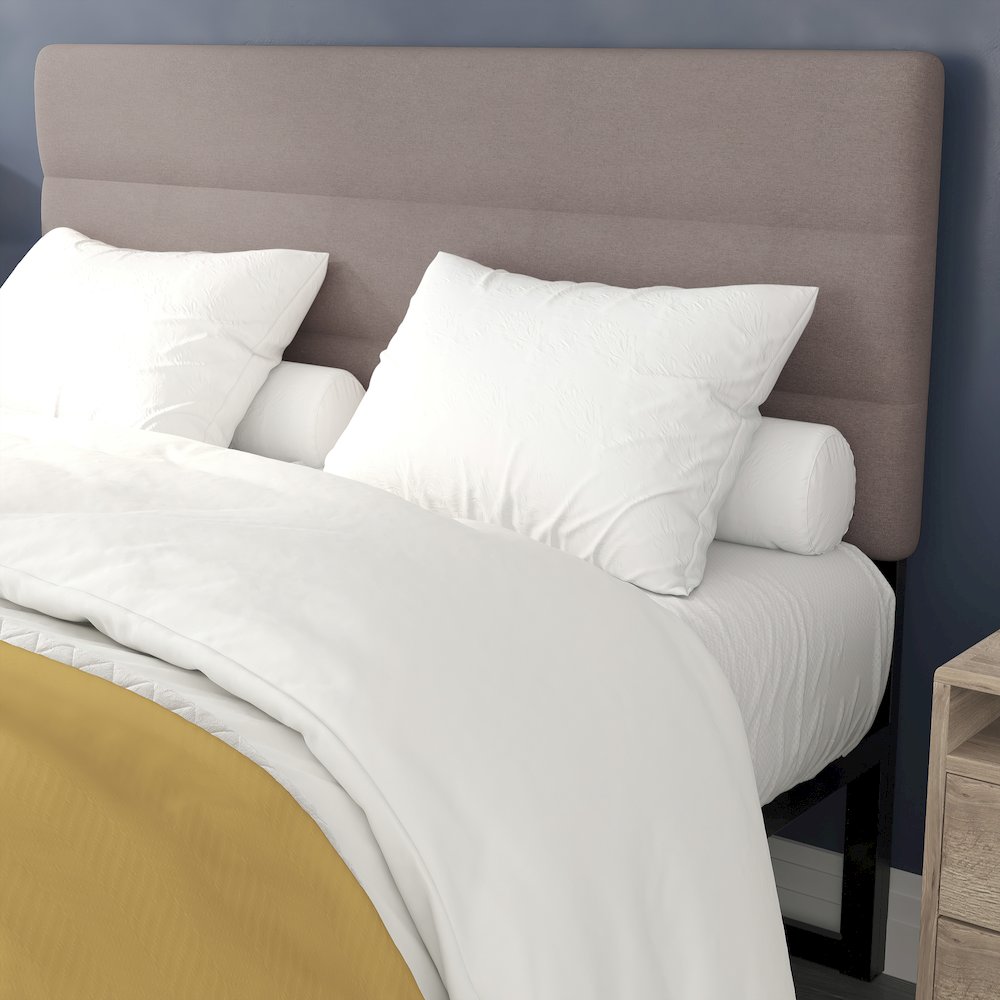 Queen Channel Stitched Fabric Upholstered Headboard,  Taupe. Picture 5