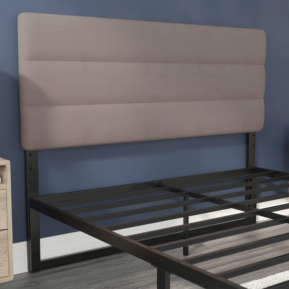 Queen Channel Stitched Fabric Upholstered Headboard,  Taupe. Picture 6