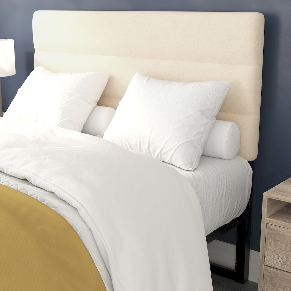 Full Channel Stitched Fabric Upholstered Headboard, from 44.5" to 57.25" - Cream. Picture 5