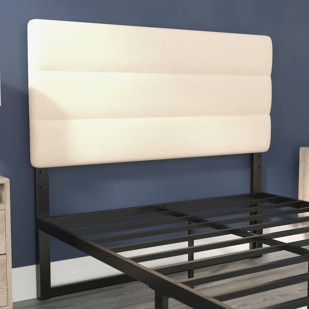 Full Channel Stitched Fabric Upholstered Headboard, from 44.5" to 57.25" - Cream. Picture 6